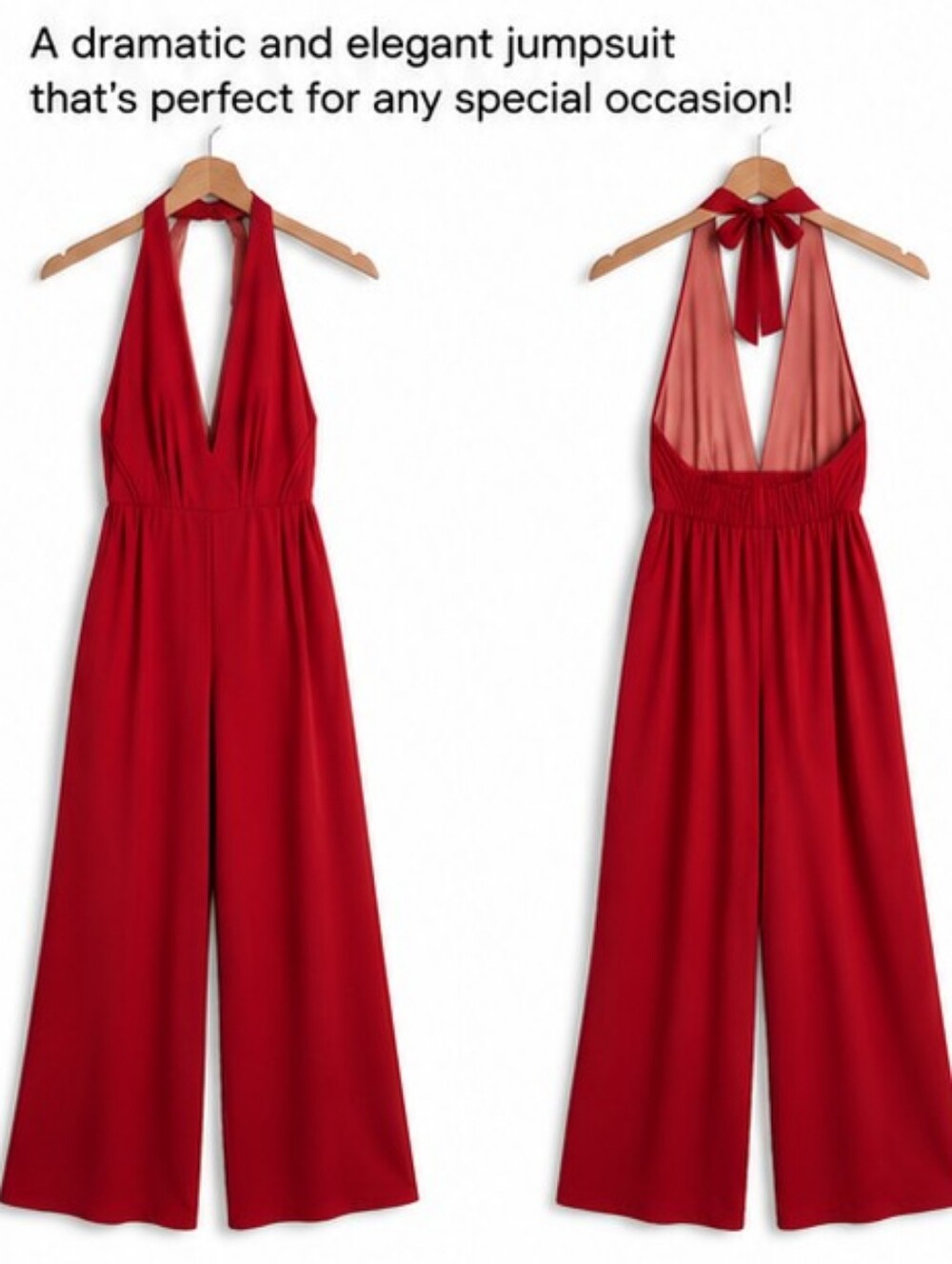 Brick Red Halter Wide Leg Jumpsuit | Open Back | Flowy Evening Resort Style